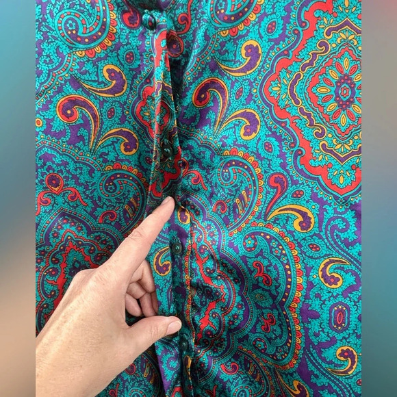 Diane von Furstenberg vintage jewel tone button up blouse, M-L, Silky Satin - Picture 4 of 10